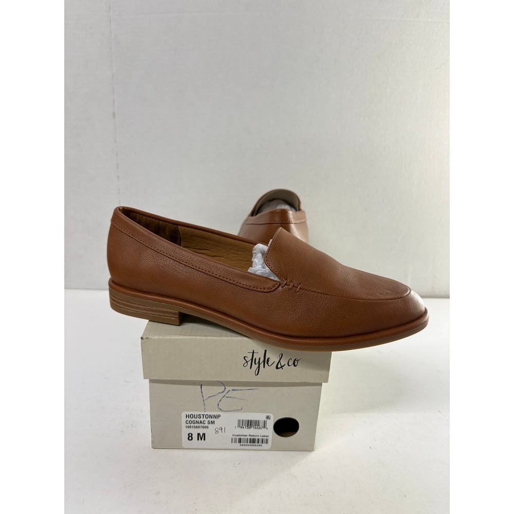 Style & Co. Women's Houstonn Cognac Almond Toe Slip On Loafers Block Heel 8M